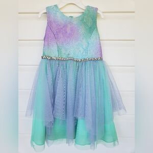 Rare Editions Fancy Purple and Blue Tulle Dress with Beaded Waist!